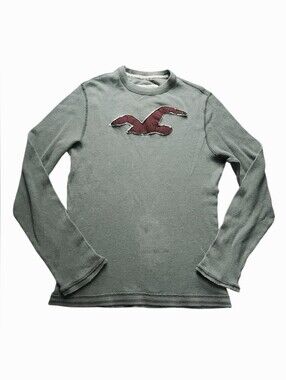 Y2K 2010s Hollister Grunge Henley Waffle Thermal Long Sleeve Casual Top Sz L